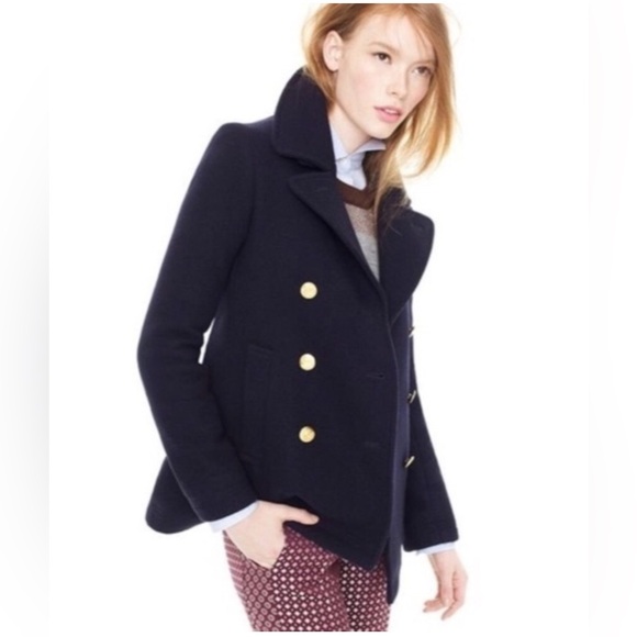 J Crew Nello Gori Coat Sz 4 Navy Blue Jacket Wool Blend Peacoat Preppy Nautical - Picture 2 of 11
